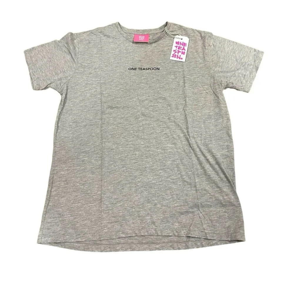 One Teaspoon  Women's Gray Marl OT Logo Crew Neck Tee Shirt Size Medium